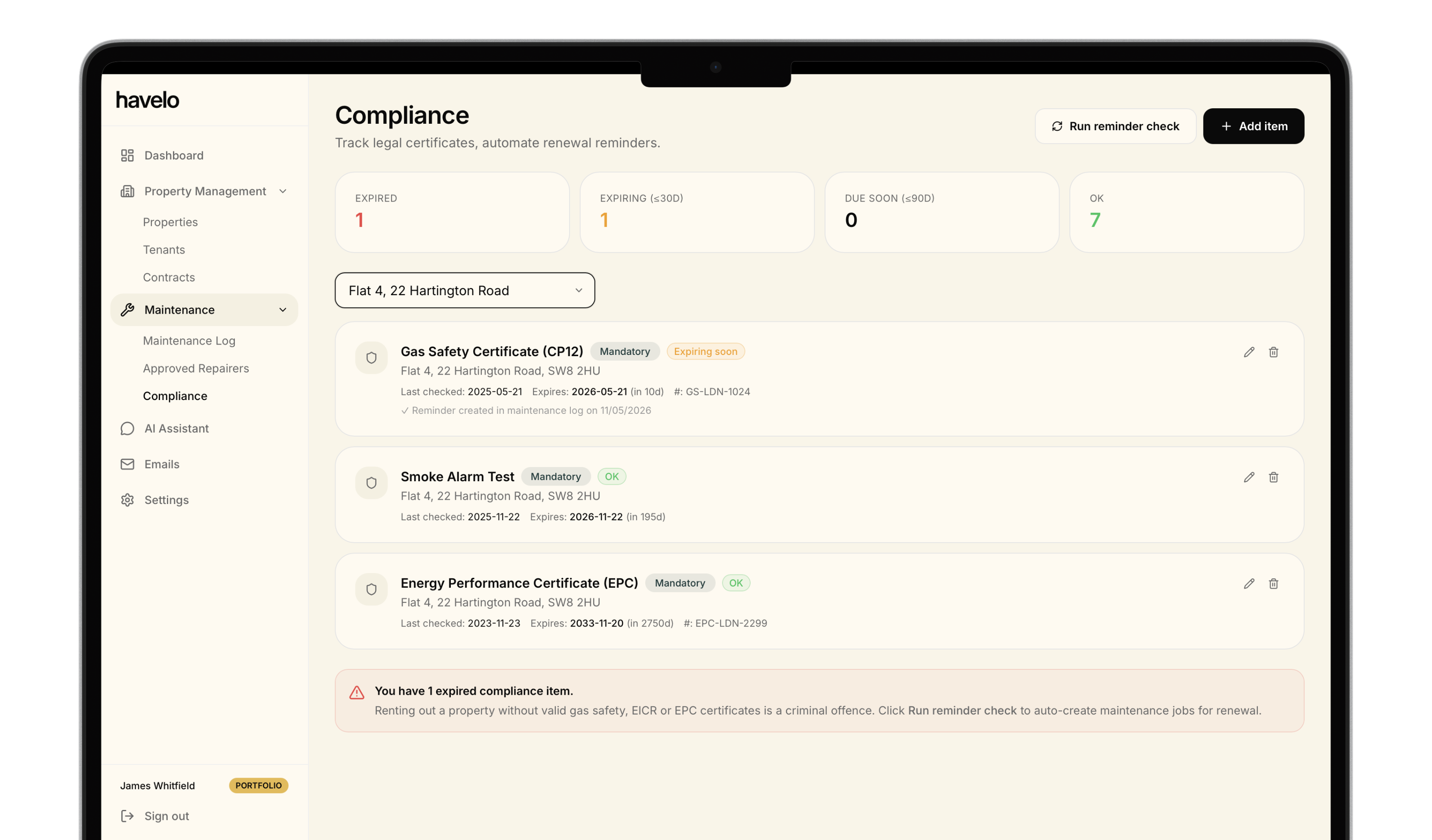 Compliance calendar
