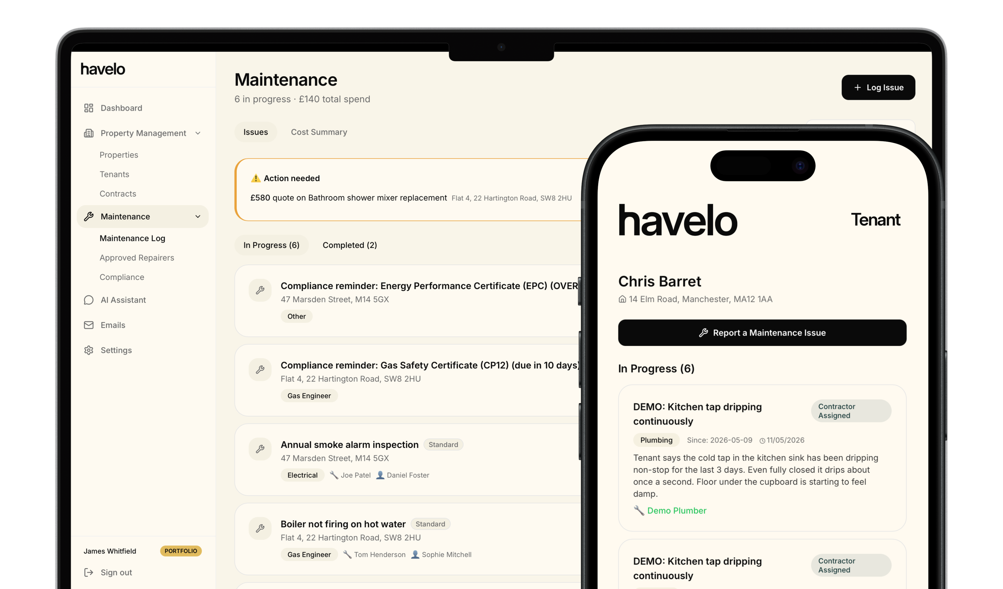 Maintenance log with tenant mobile view